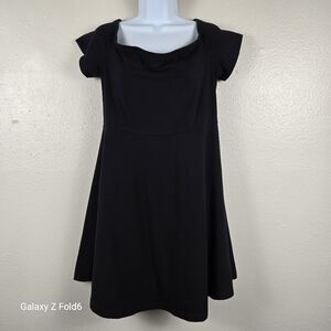 Old Navy Black Cotton Spandex Short Sleeve Dress L Scoop Neck Fit & Flare Casual